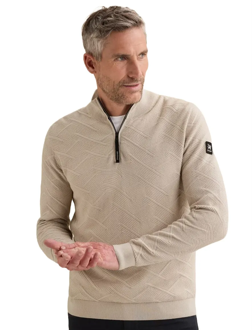 Vanguard half zip trui beige met structuur