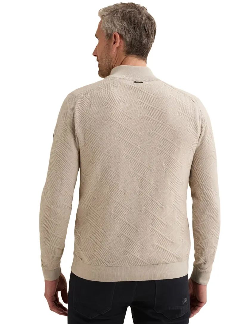 Trui Vanguard half zip beige structuur grof gebreid