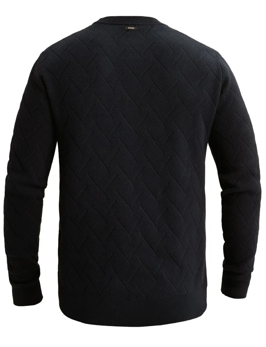 Vanguard trui ronde hals donkerblauw met structuur