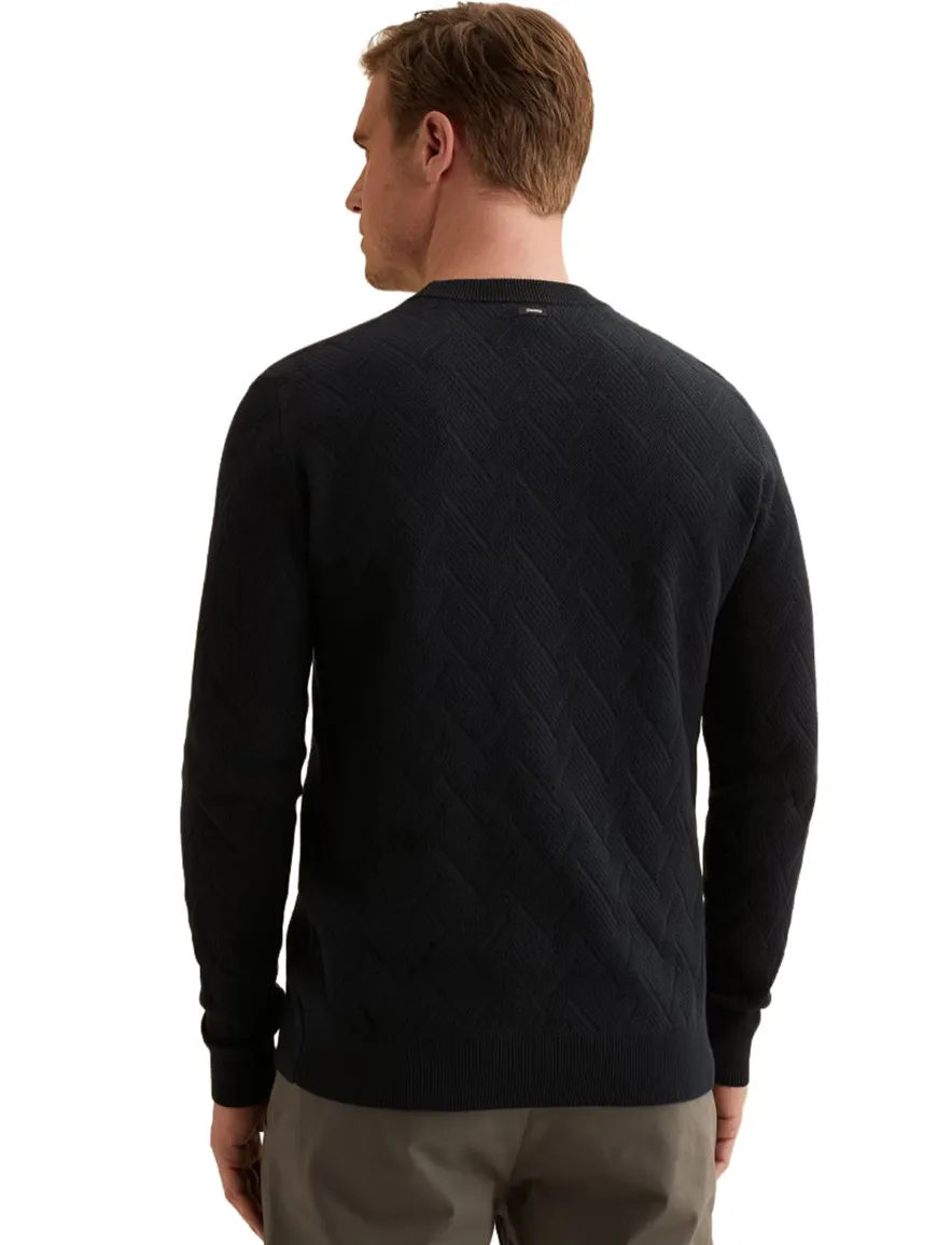 Vanguard trui ronde hals donkerblauw met structuur