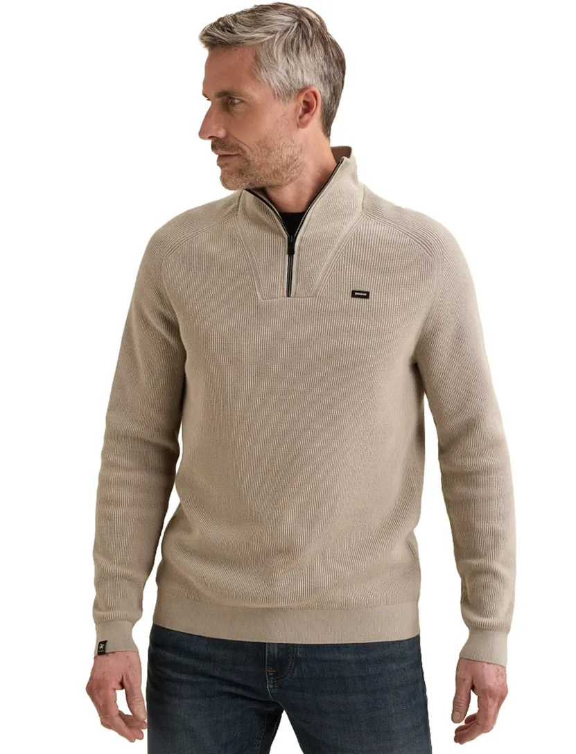Trui Vanguard half zip beige rib texture