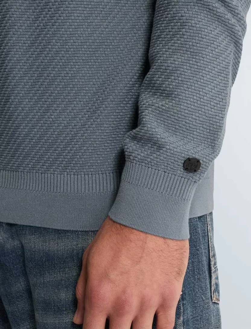 Trui Cast Iron half zip blauw slim fit