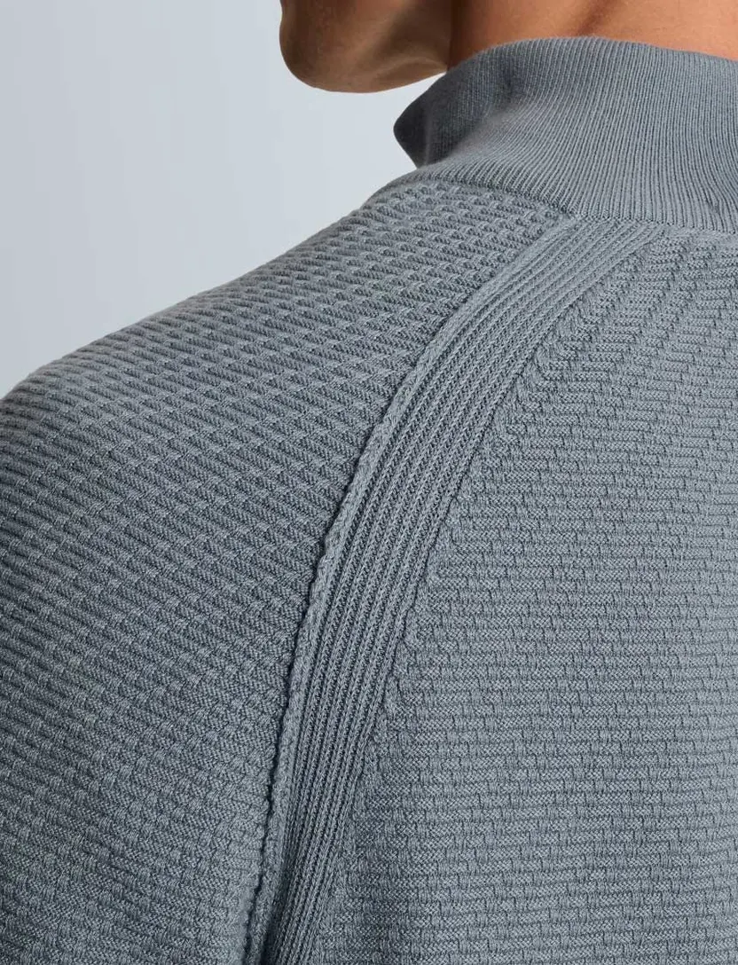 Trui Cast Iron half zip blauw slim fit