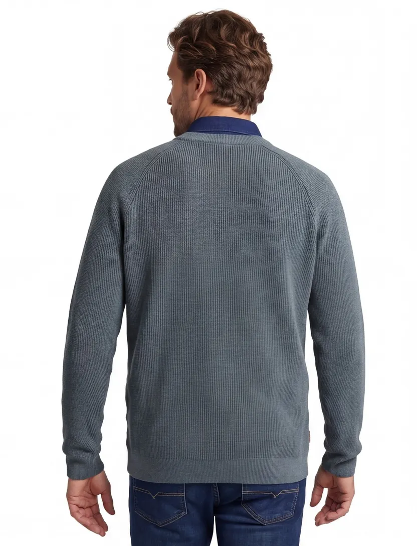 Trui Cast Iron blauw gebreid ronde hals