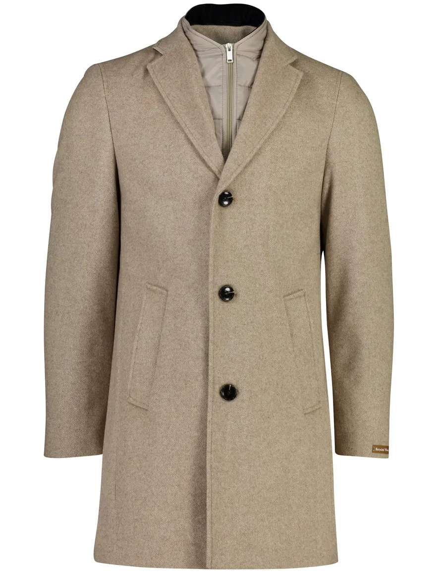 Portofino overjas beige gemeleerd wol met uitneembare voering