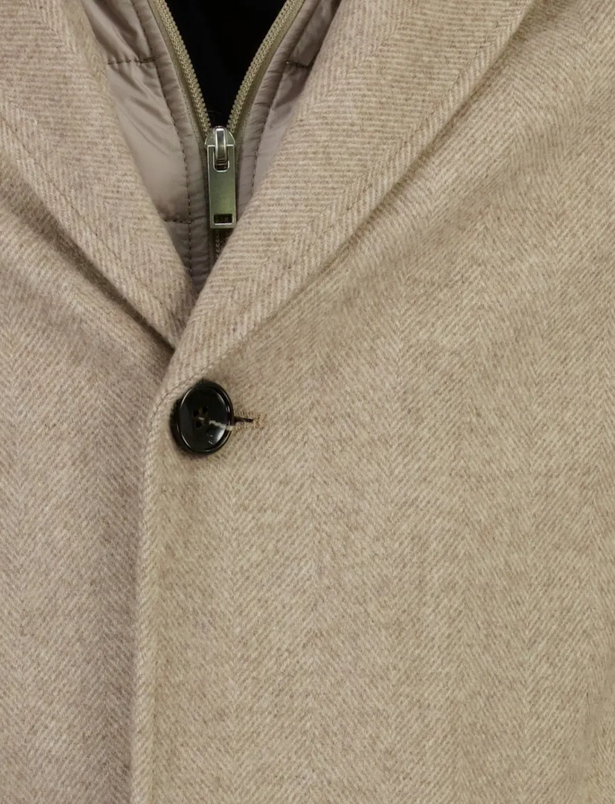 Portofino overjas beige gemeleerd wol met uitneembare voering