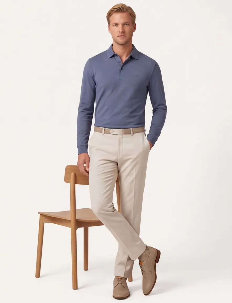 Meyer flatfront broek camel stretch