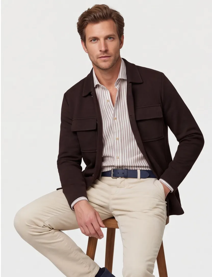 Overshirt Thomas Maine bruin met borstzak