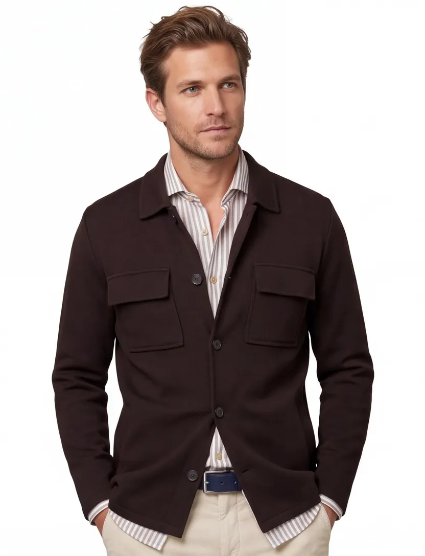 Overshirt Thomas Maine bruin met borstzak