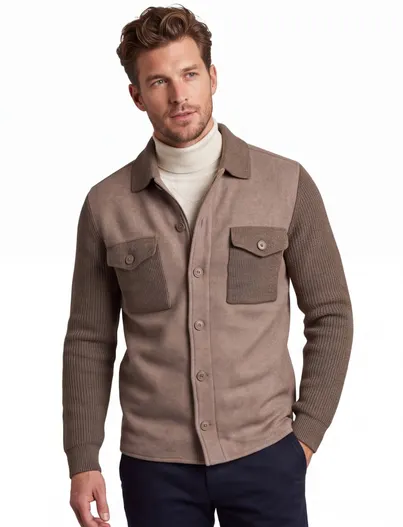 Thomas Maine Thomas Maine overshirt bruin met borstzak