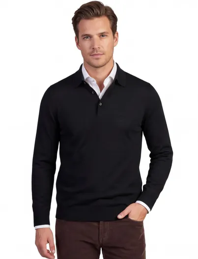 Thomas Maine Thomas Maine trui zwart met polo kraag