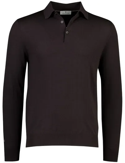 Thomas Maine Trui Thomas Maine bruin polo kraag merinowol