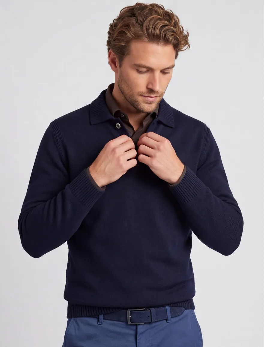 Thomas Maine half zip trui donkerblauw