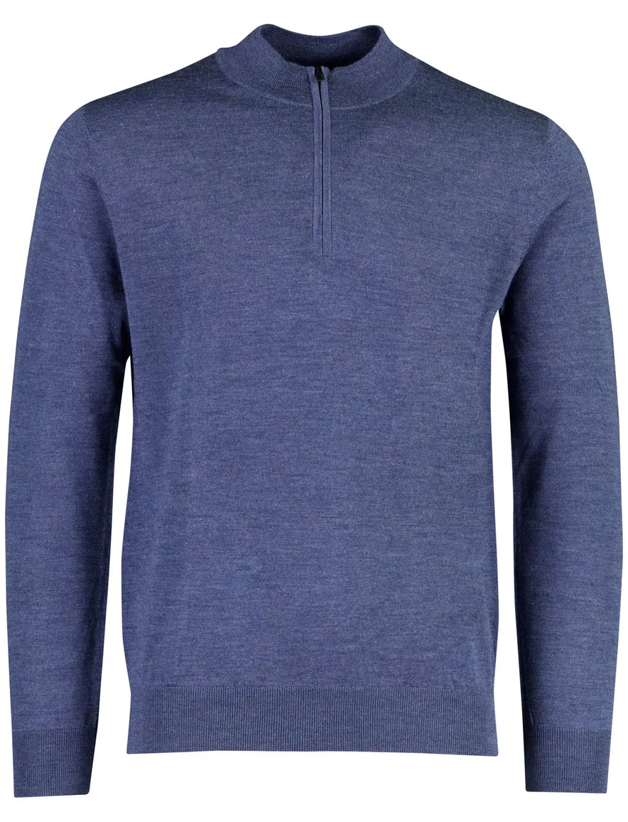 Thomas Maine trui half zip blauw gemeleerd