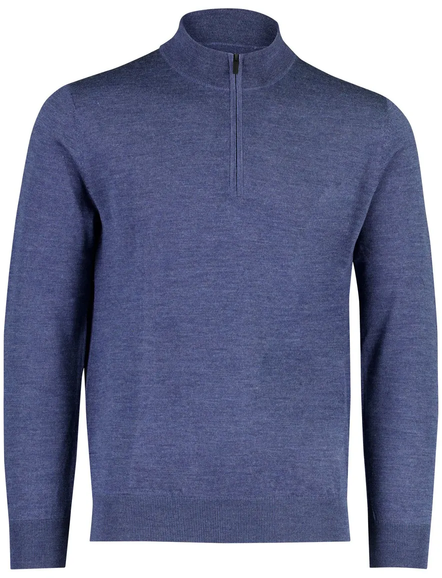 Thomas Maine trui half zip blauw gemeleerd