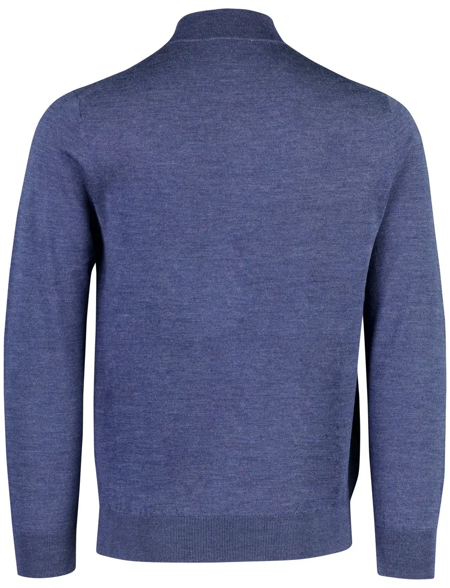 Thomas Maine trui half zip blauw gemeleerd