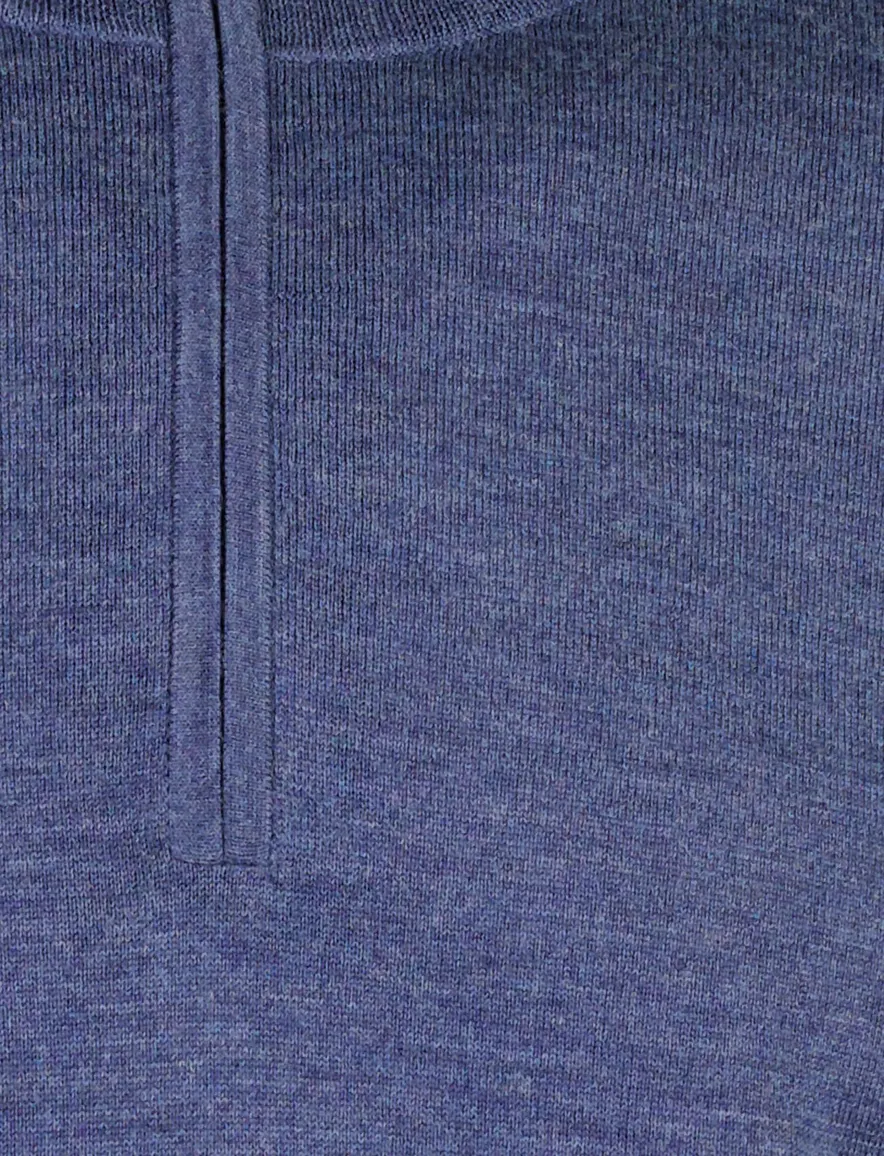Thomas Maine trui half zip blauw gemeleerd