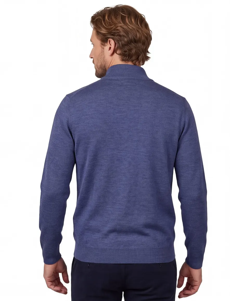 Thomas Maine trui half zip blauw gemeleerd