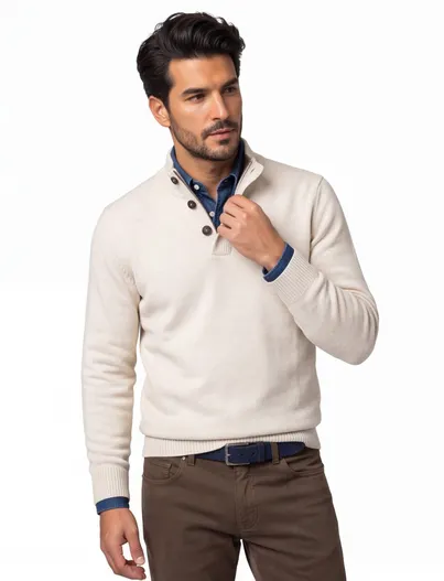 Thomas Maine Trui Thomas Maine beige half zip