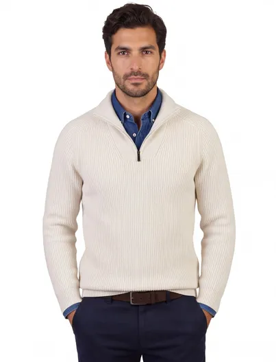 Thomas Maine Thomas Maine trui half zip beige