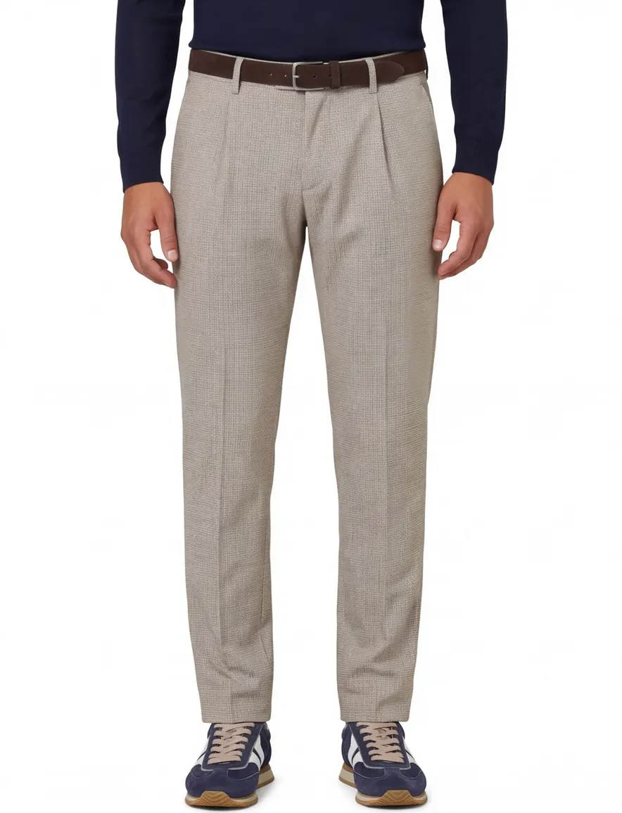 North84 beige chino met bandplooi