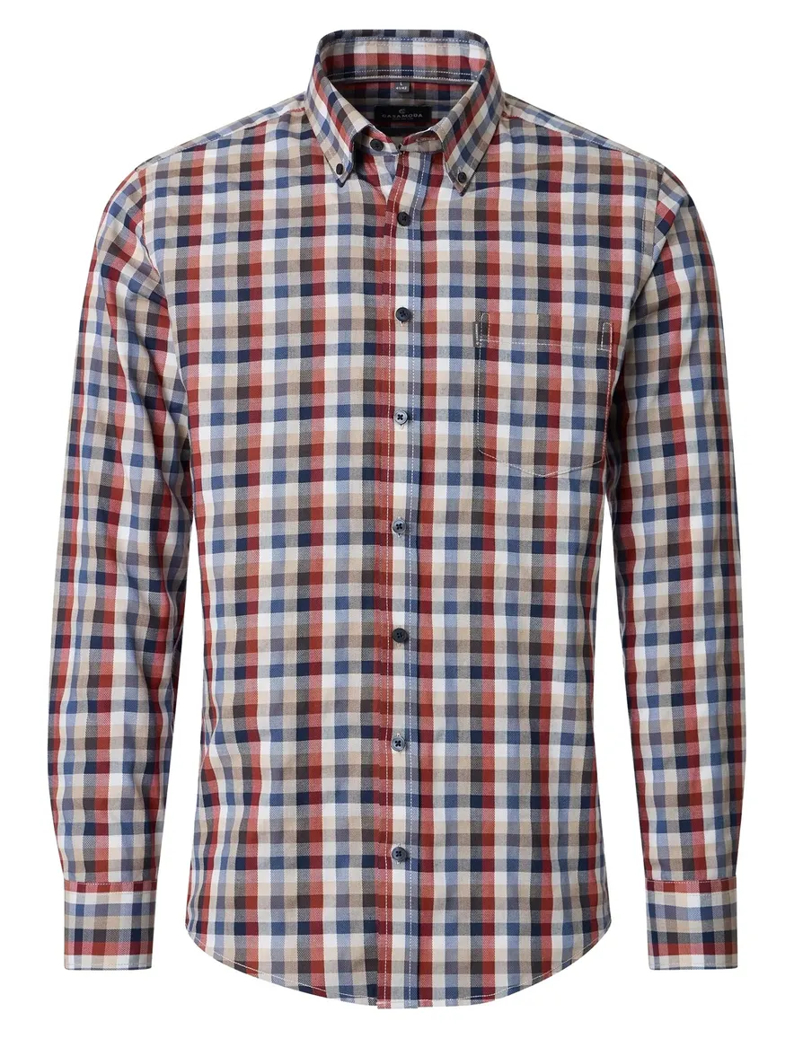 Casa Moda overhemd blauw, rood, beige geruit