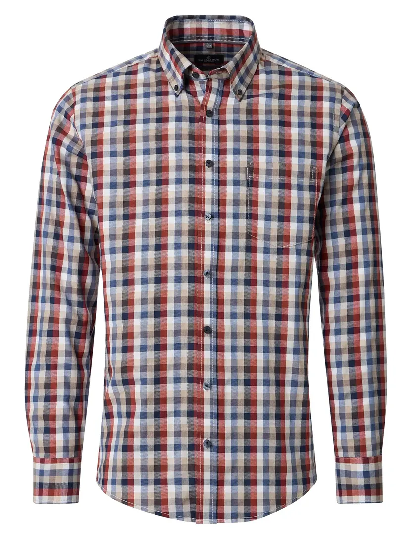 Overhemd Casa Moda rood overhemd blauw, rood, beige geruit