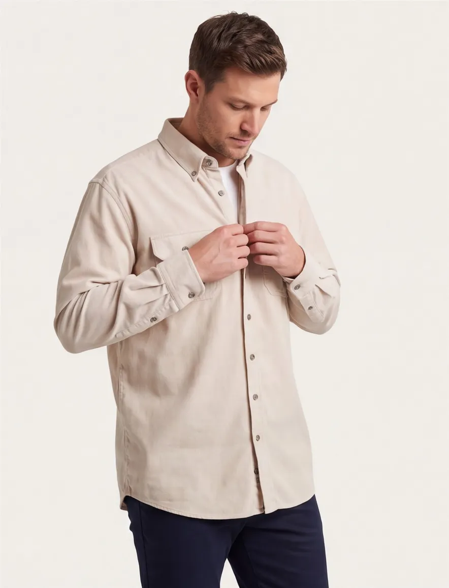 Casa Moda Casual Fit overshirt beige met borstzak