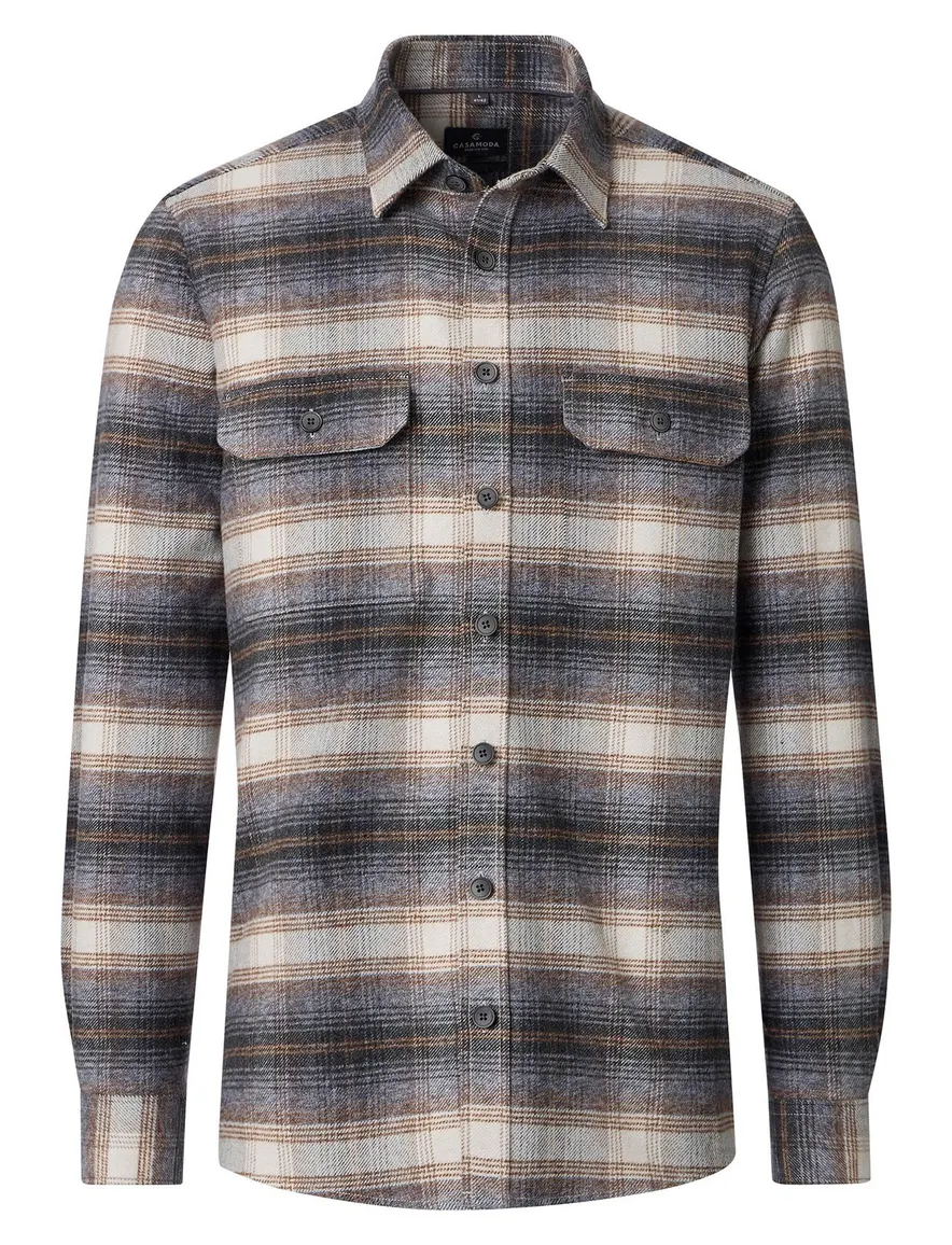 Casa Moda overshirt donkerblauw geruit met borstzak