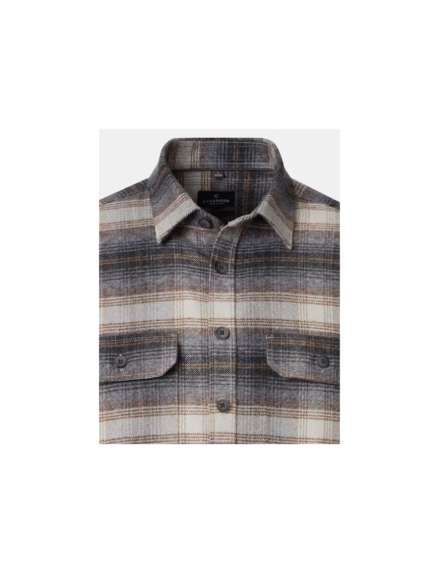 Casa Moda overshirt donkerblauw geruit met borstzak