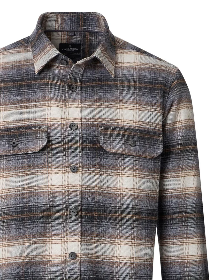 Casa Moda overshirt donkerblauw geruit met borstzak