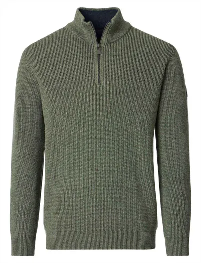 Casa Moda Casa Moda trui half zip donkergroen