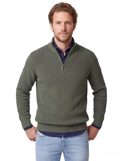 Casa Moda Casa Moda trui half zip donkergroen