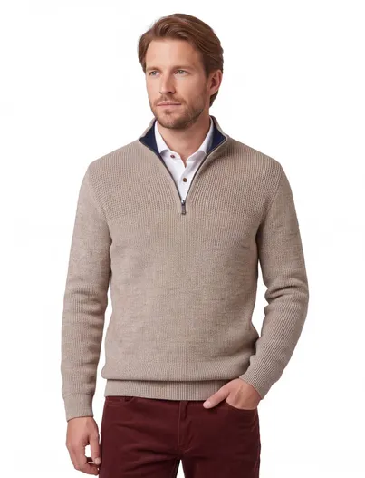Casa Moda Casa Moda half zip trui beige gebreid