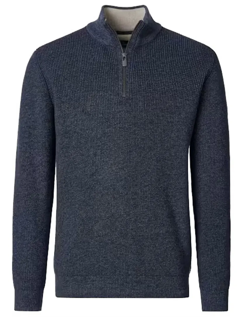 Trui Casa Moda donkerblauw half zip gebreid