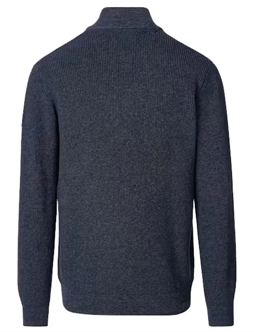 Trui Casa Moda donkerblauw half zip gebreid