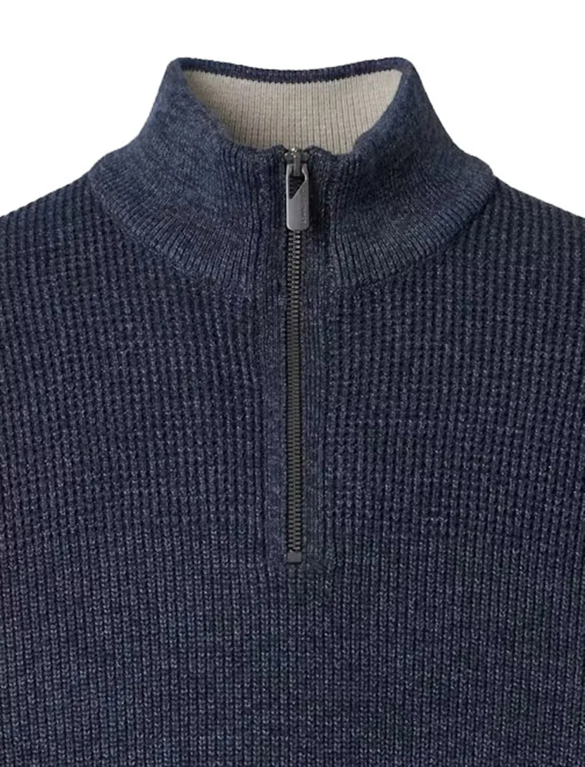 Trui Casa Moda donkerblauw half zip gebreid