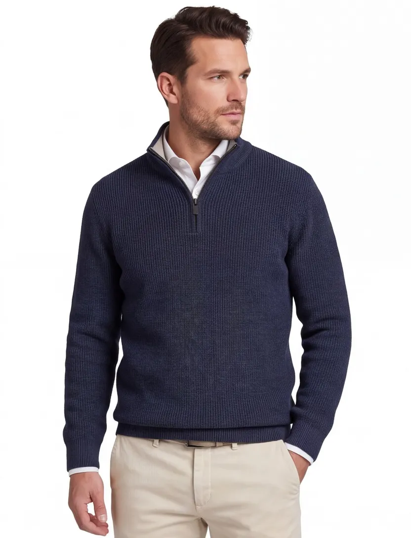Trui Casa Moda donkerblauw half zip gebreid