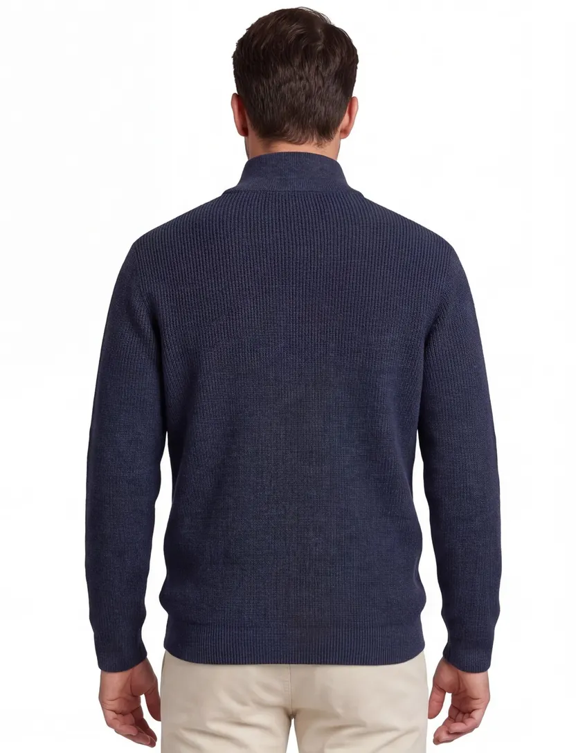 Trui Casa Moda donkerblauw half zip gebreid
