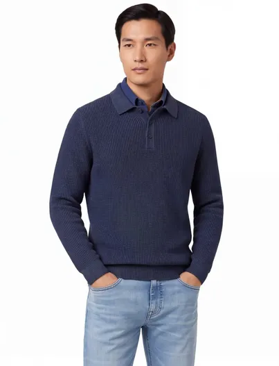 Casa Moda Casa Moda trui donkerblauw rugby kraag