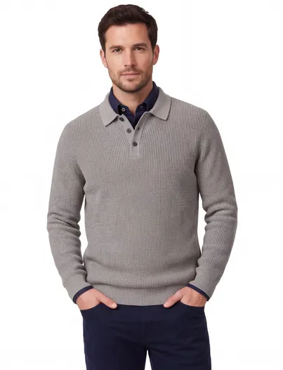 Casa Moda Casa Moda trui rugby kraag grijs gebreid
