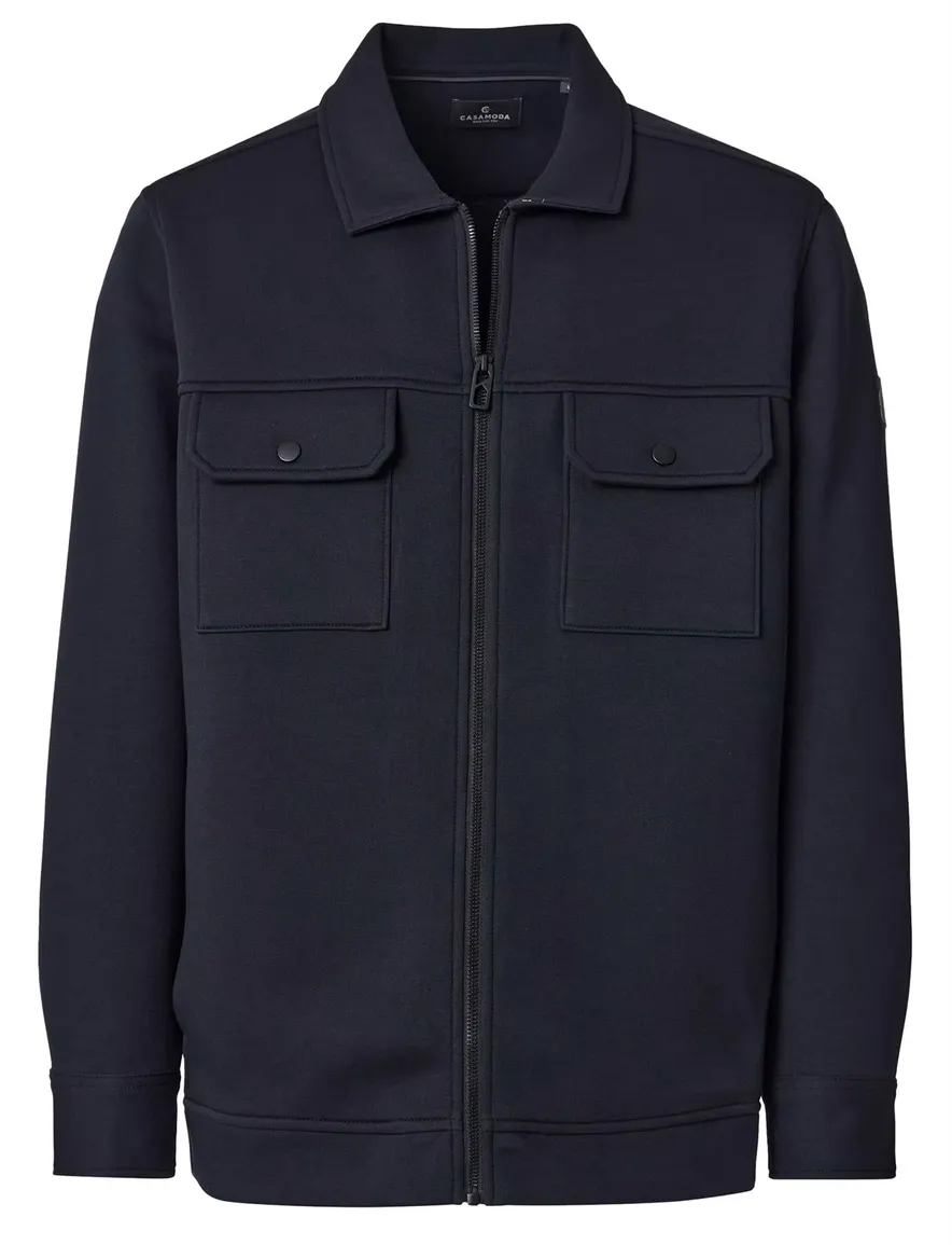 Casa Moda overshirt donkerblauw met rits en borstzak