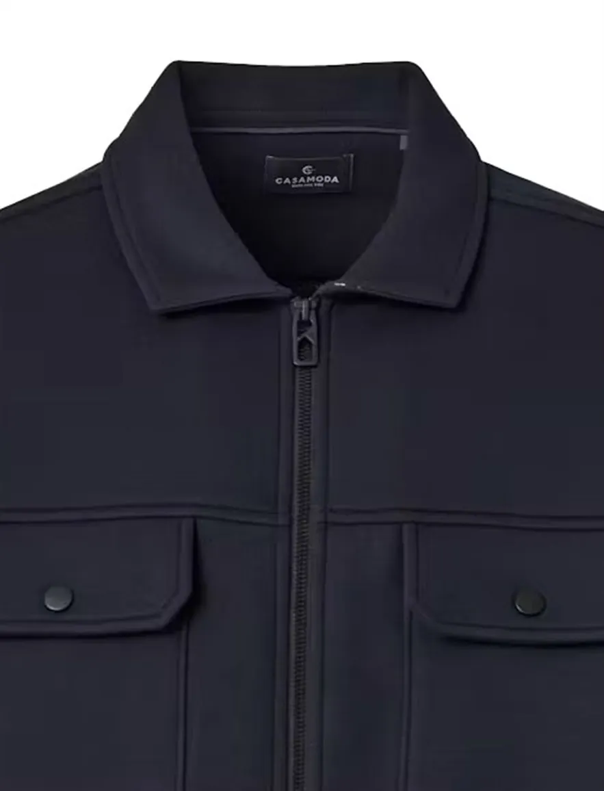 Casa Moda overshirt donkerblauw met rits en borstzak