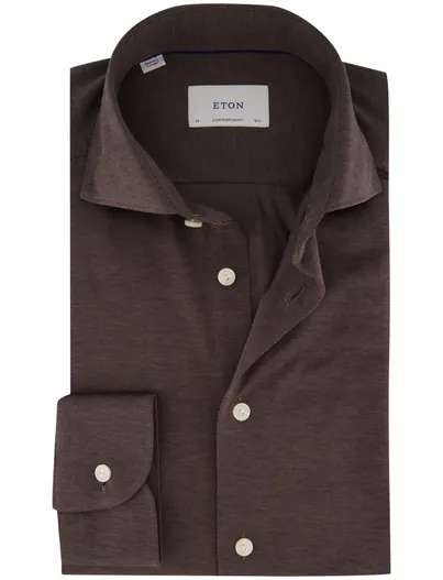 Eton Eton Contemporary Fit overhemd bruin effen
