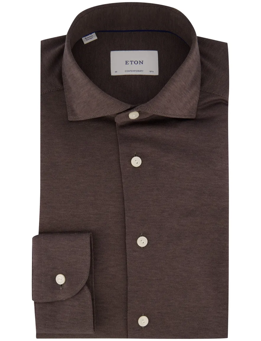 Eton Contemporary Fit overhemd bruin effen