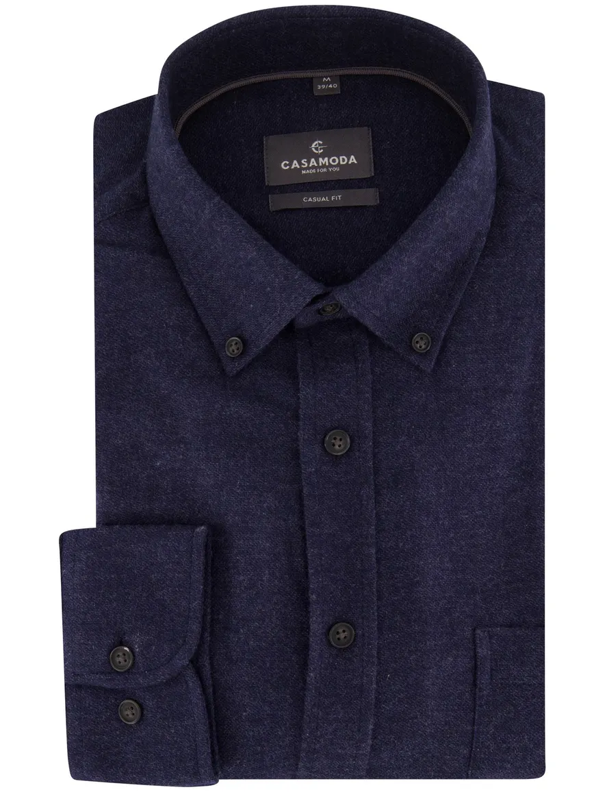 Casa Moda Casual Fit overhemd donkerblauw effen