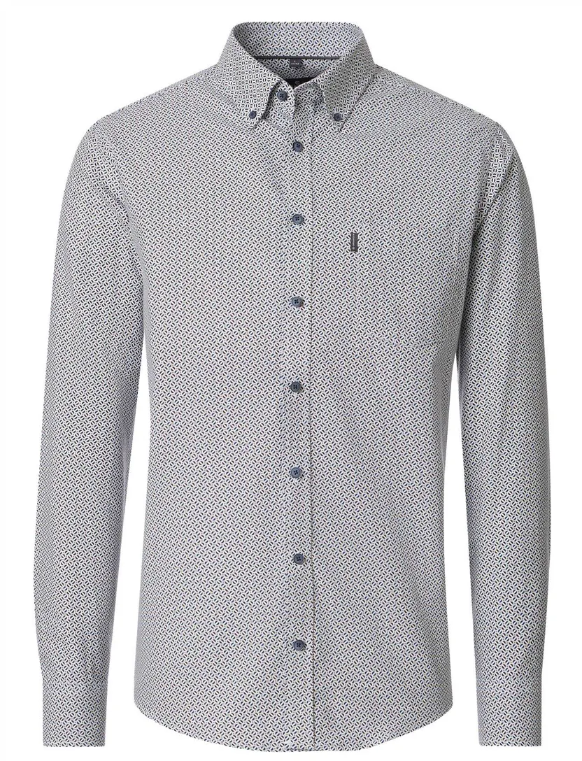 Overhemd Casa Moda Casual Fit wit overhemd met bruin blauw patroo