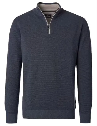 Casa Moda Casa Moda trui donkerblauw gemêleerd half zip