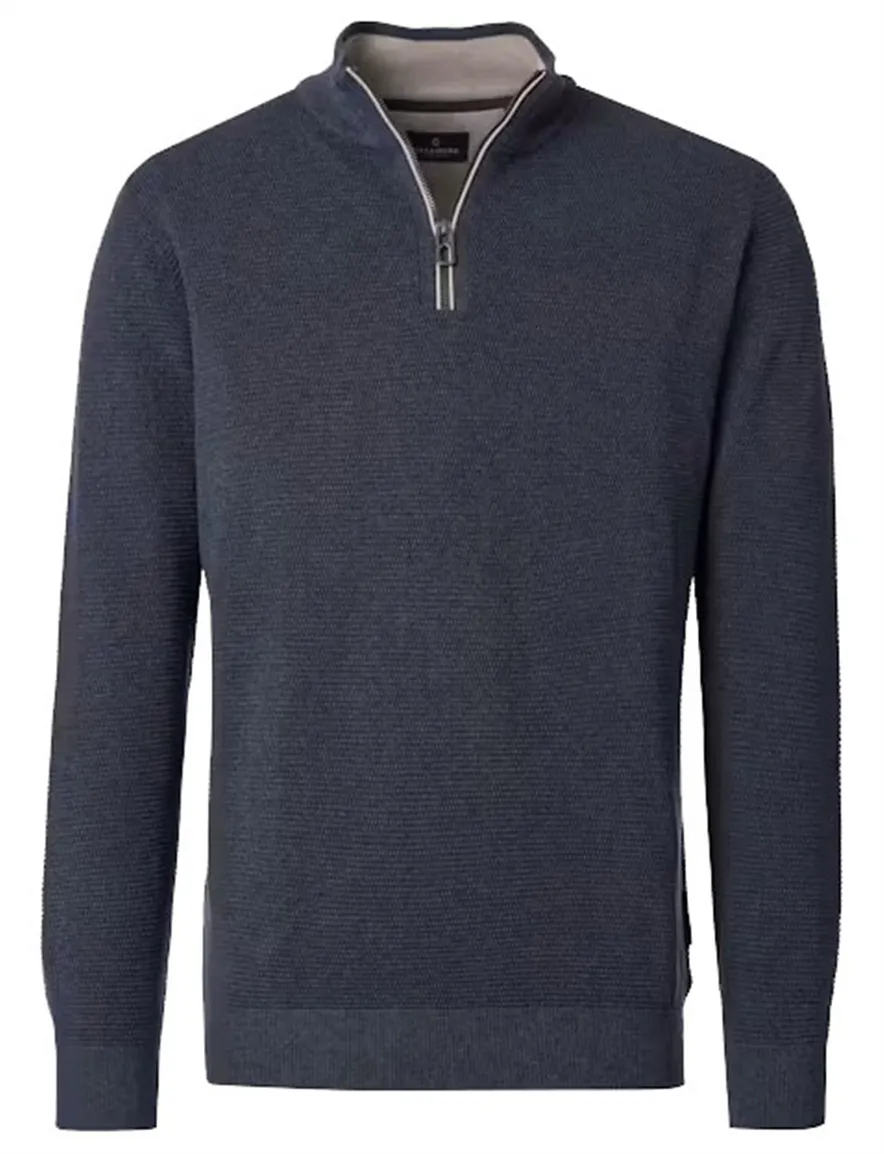 Casa Moda trui donkerblauw gemêleerd half zip