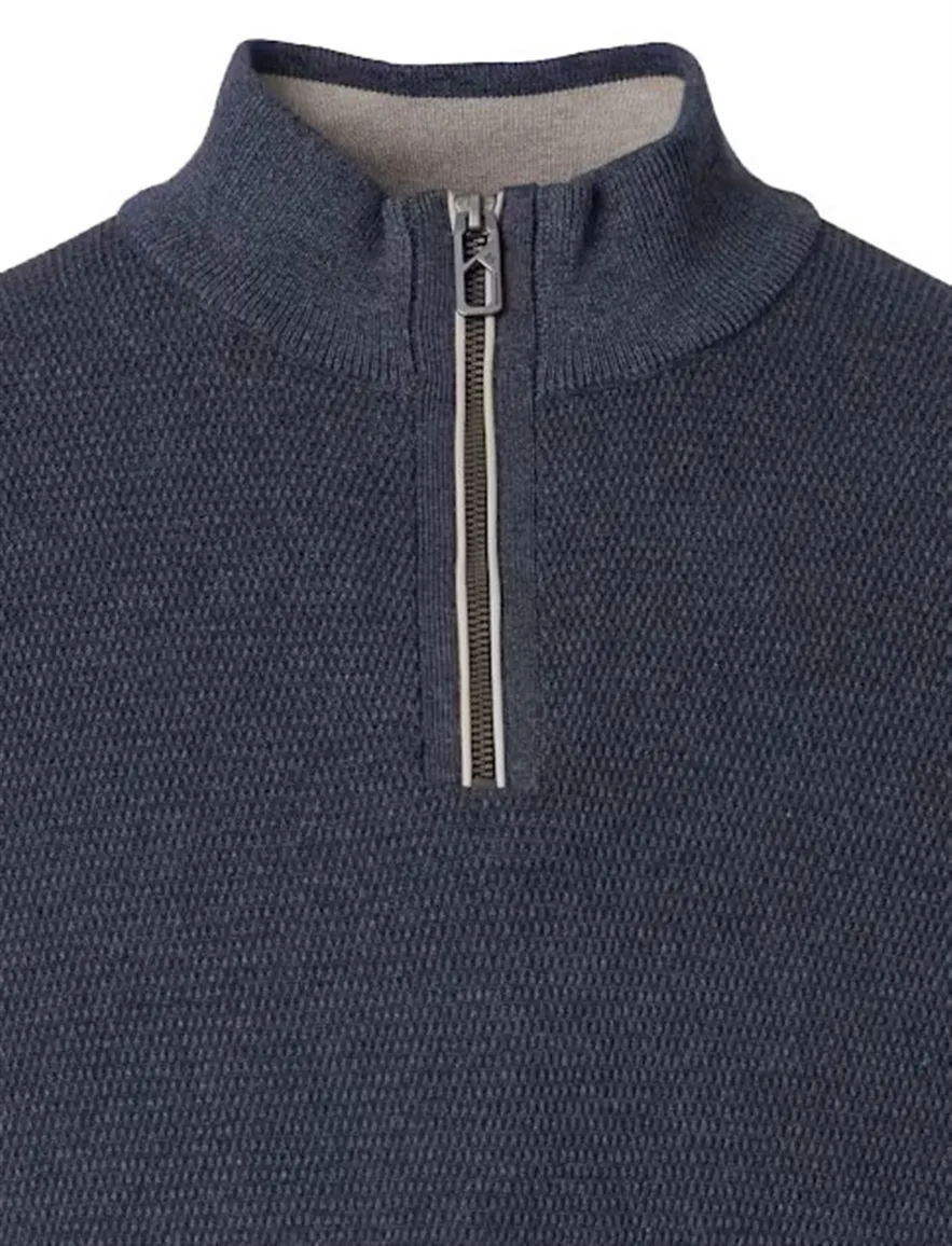 Casa Moda trui donkerblauw gemêleerd half zip